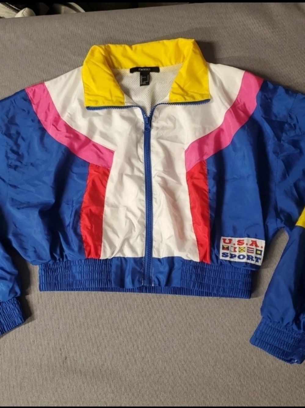 Forever 21 USA Sport retro cropped colorblock windbreaker jacket